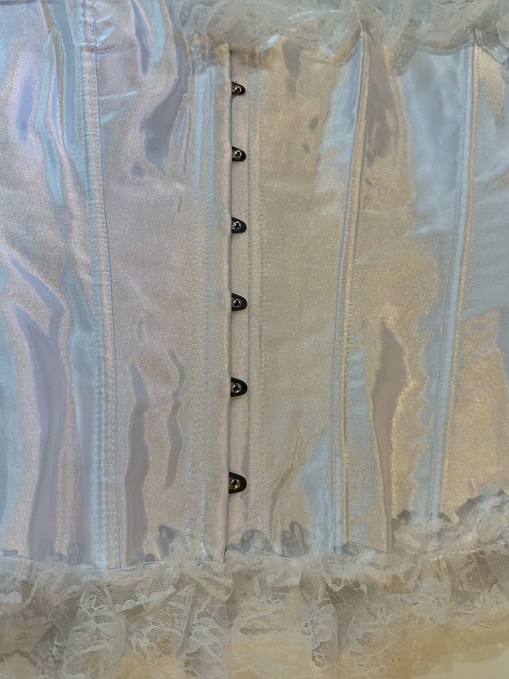 Source Unknown White Satin Lace Corset Waist Cincher